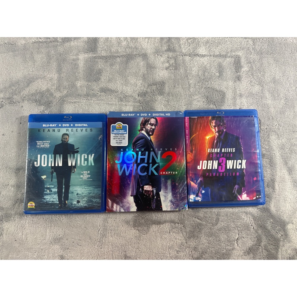 John Wick Trilogy 1-3 Blu-ray DVD Lot Keanu Reeves Action Movie Set Slipcover
